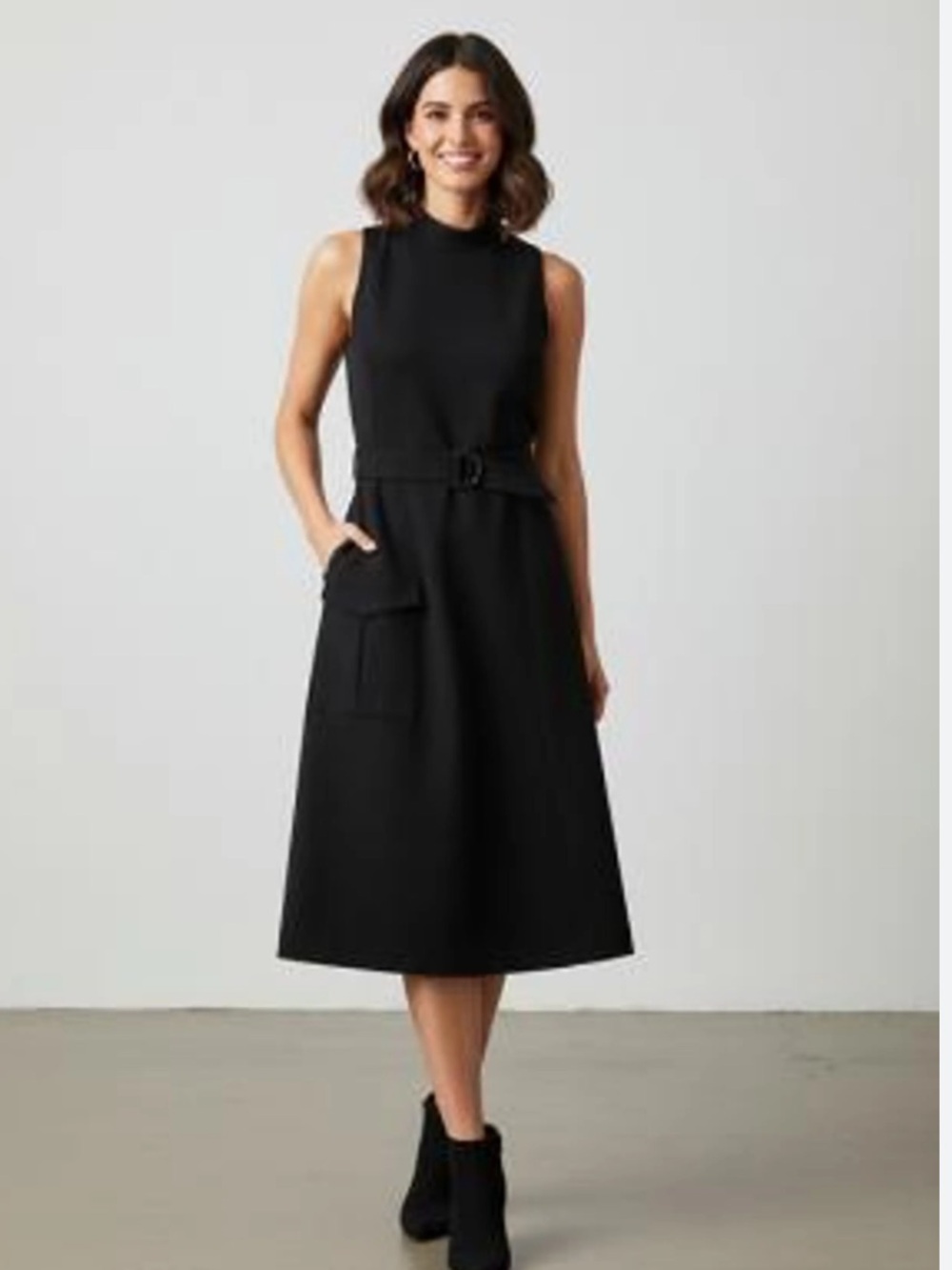 SPANX Black Sleeveless Belted Ponte Midi Dress